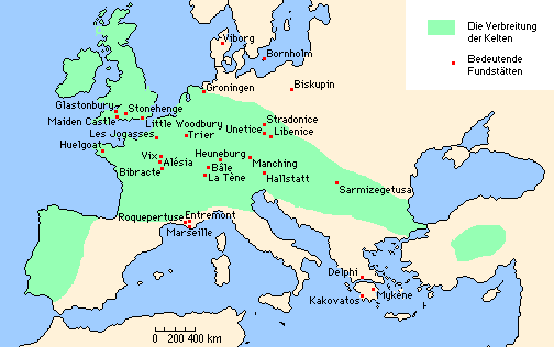 Verbreitung der Kelten ca. 200 v.Chr. in der "La Tene Kultur"