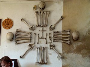 Das Christusmonogramm IHS aus Menschenknochen