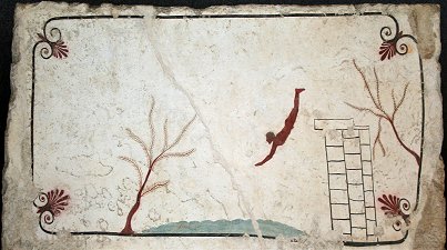 Der Turmspringer von Paestum, antike griechische Malerei Der Turmspringer von Paestum, antike griechische Malerei