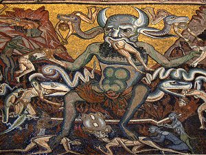Der Teufel (Luzifer) in der Hölle als Menschenfresser